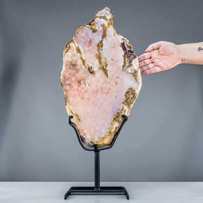 Natürliche Pinker Amethyst-Achat Scheibe auf Ständer -4865,33g