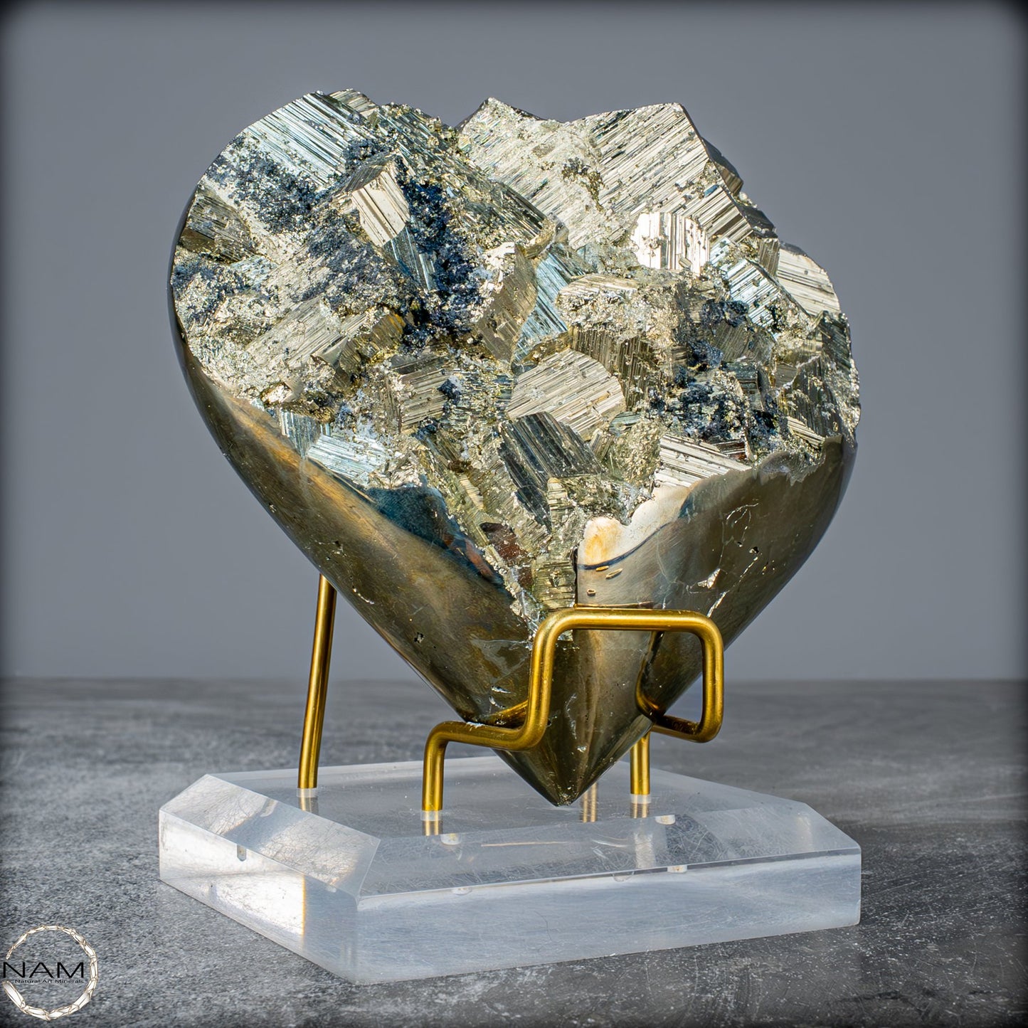 Natürliches Pyrit, Quarz und Galena Kristall Herz/Druse - 1397,97g