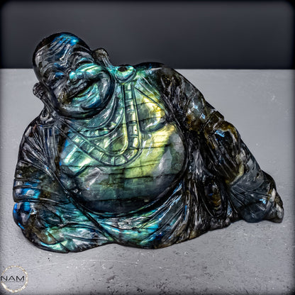 Natürliche Labradorit Kristall Buddha Skulptur -979,66g