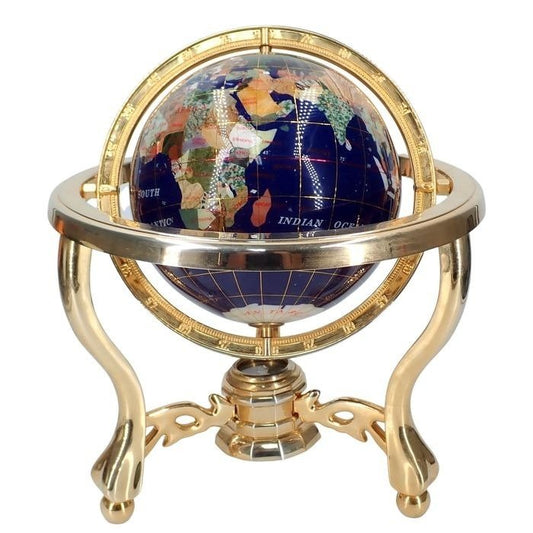 Wertvoller Globus aus Lapislazuli & Halbedelsteinen mit Kompass – 2377,93g