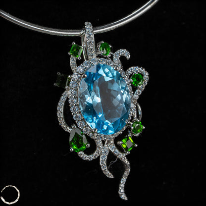 Aquamarin & Chromdiopsid Anhänger – Meisterwerk natürlicher Eleganz - 33,9ct