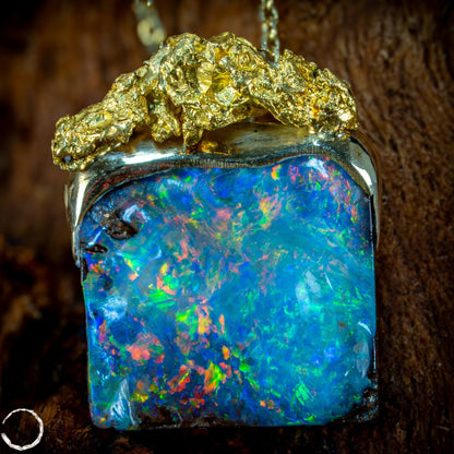 Natural Boulder Opal, Natürliches Goldnugget, 18K Gold Nugget - 3,968g