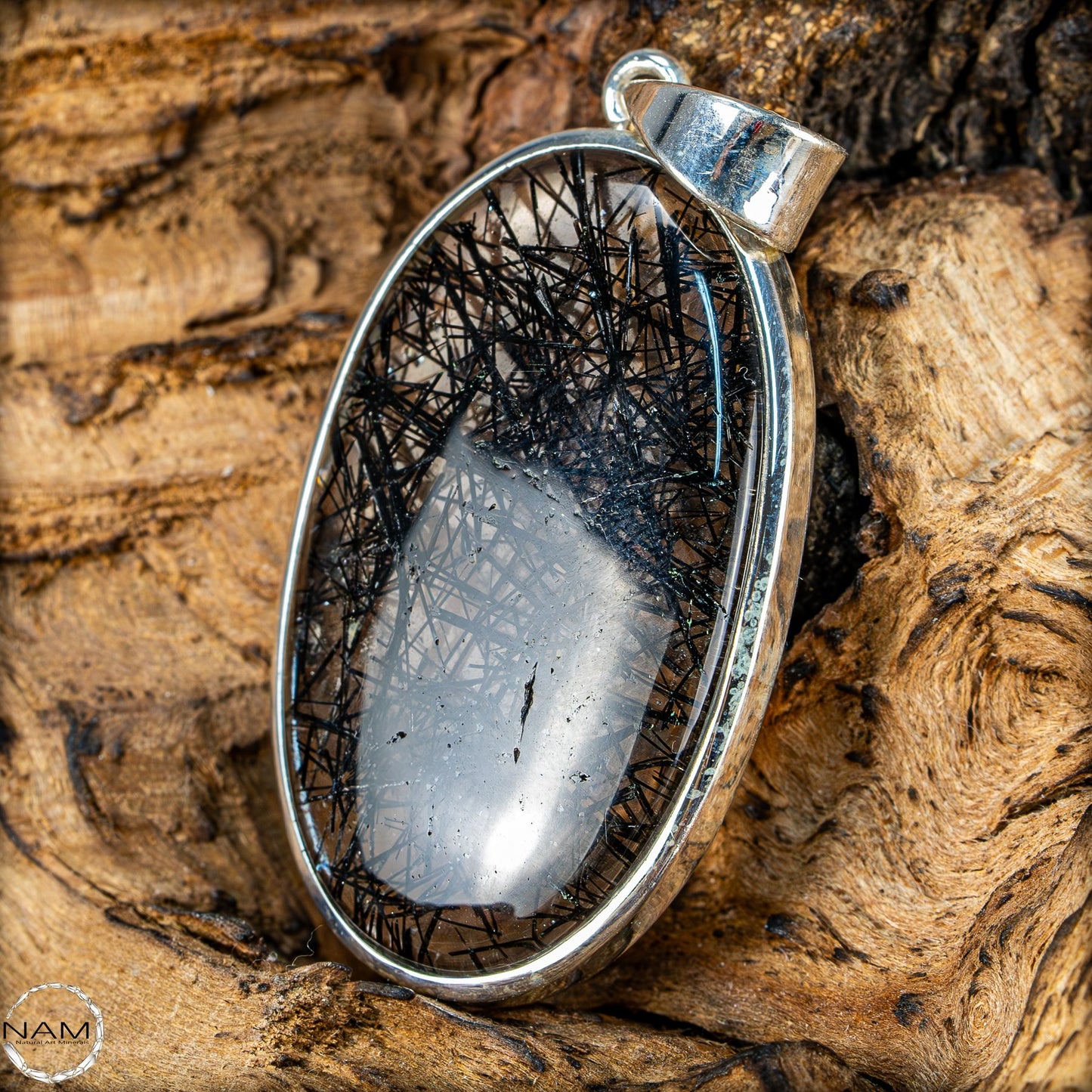 Natürlicher Turmalin in Quarz Anhänger 925 Silber - 13g