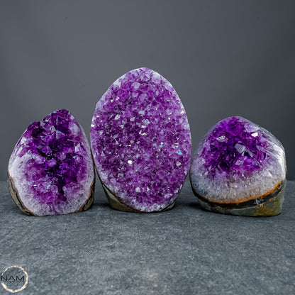 Amethyst-Drusen-Set – Drei einzigartige Kristallwelten – 1641,91g