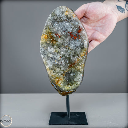 Amethyst-Prasiolith-Druse auf Ständer  (grüner Amethyst) – 1250,20g