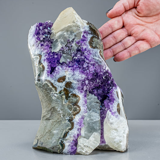 Perfekte  Amethyst-Druse mit Calcit kristallen - 3709,25g