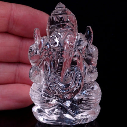 Ganesha-Schnitzerei aus klarem Quarzkristall, Brasilien - 101.13 g - 70.45×39.82×31.18 mm