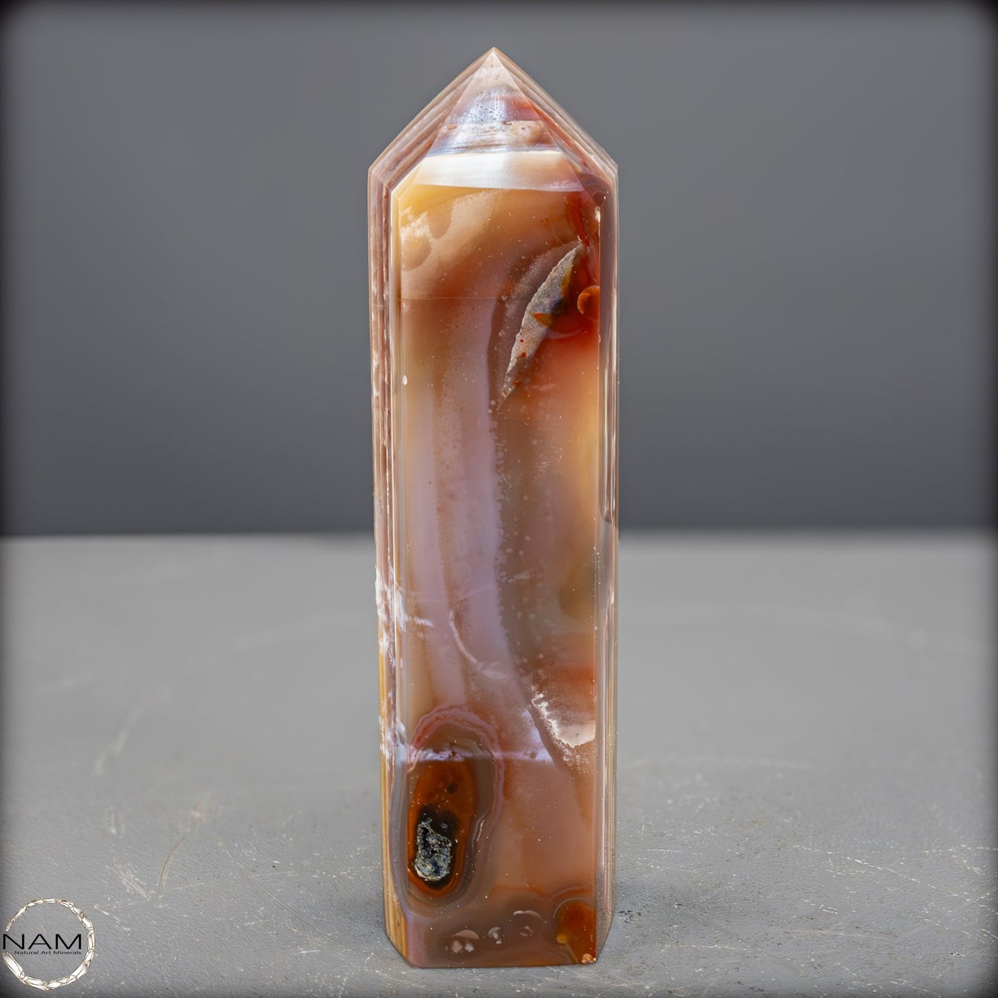 Natürlicher Achat-Kristall Obelisk mit Druse - 725,25g