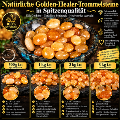 Natürliche Golden-Healer-Trommelsteine in Spitzenqualität – edle Goldtöne und außergewöhnliche Naturstruktur