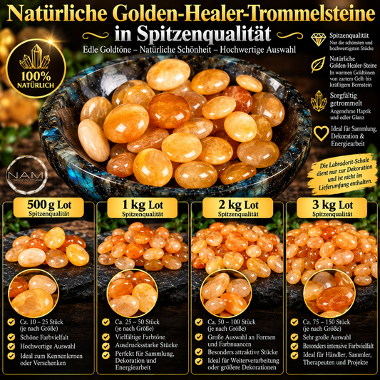 Natürliche Golden-Healer-Trommelsteine in Spitzenqualität – edle Goldtöne und außergewöhnliche Naturstruktur