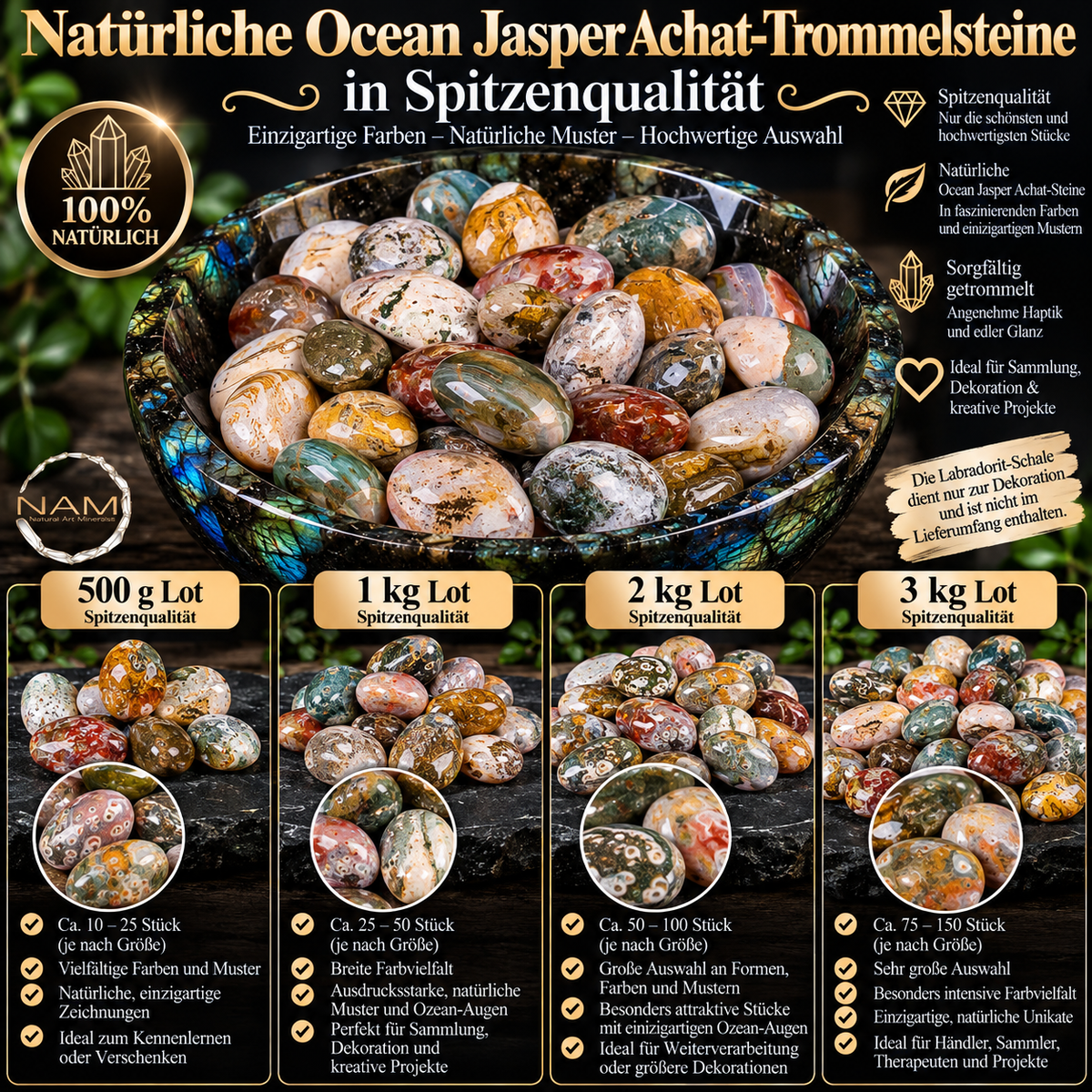 Natürliche Ocean-Jasper-Achat-Trommelsteine in Spitzenqualität – Faszinierende Farben, einzigartige Muster und natürliche Schönheit