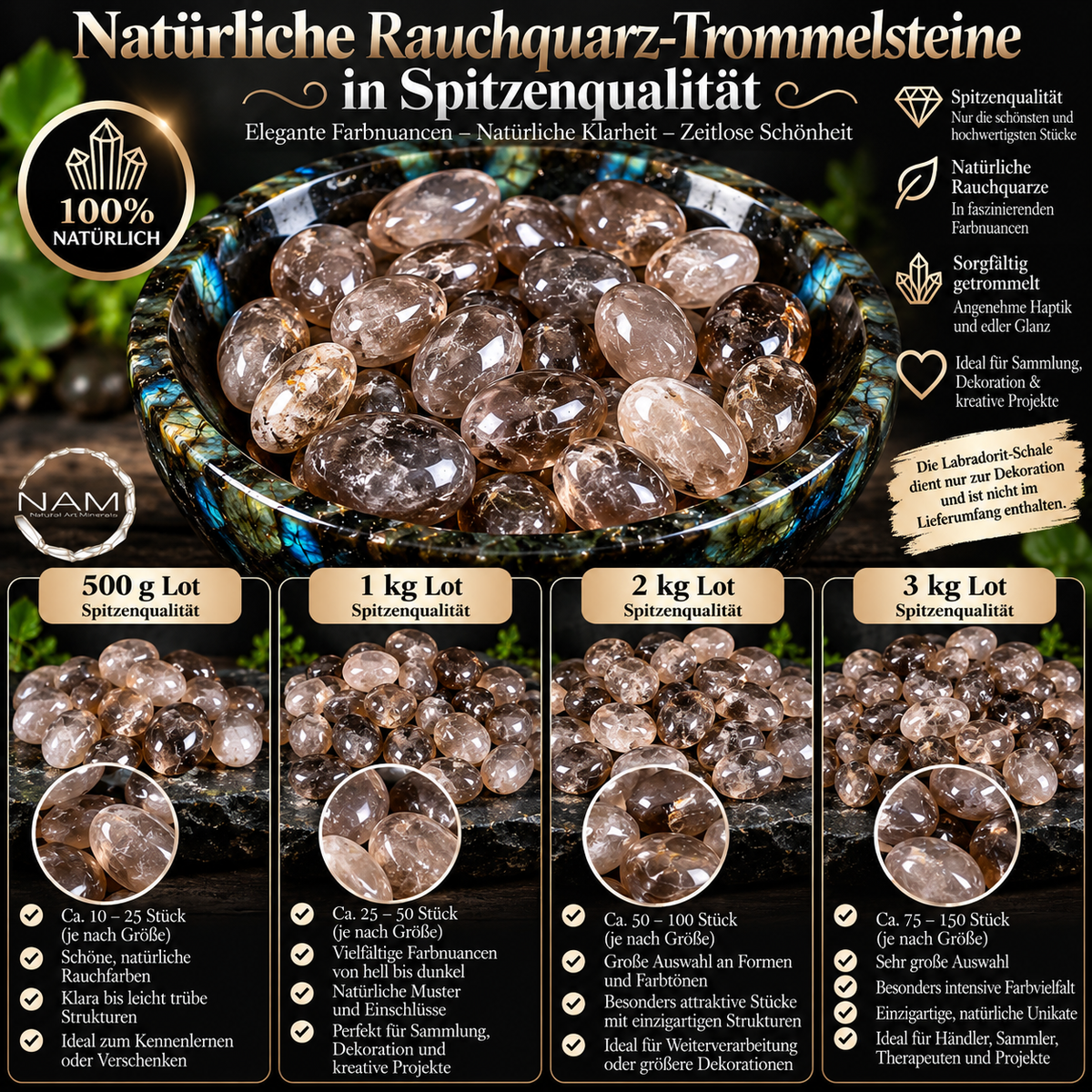 Rauchquarz Trommelsteine – Natürliche Eleganz und faszinierende Farbnuancen in Spitzenqualität