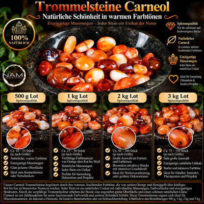 Trommelsteine Carneol – Faszinierende orange-rote Farbvielfalt mit einzigartigen natürlichen Maserungen