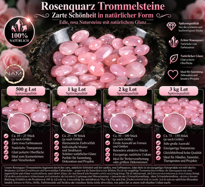 Natürliche Rosenquarz-Trommelsteine in Spitzenqualität – zarte Rosatöne und edler Glanz