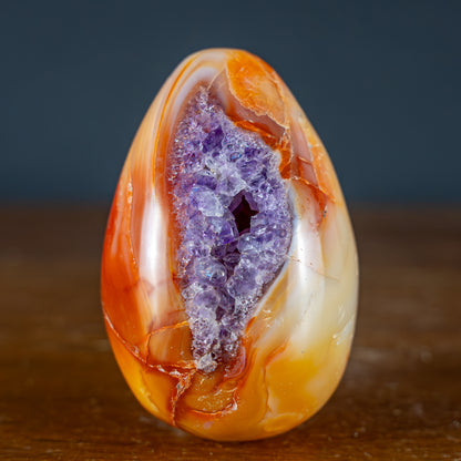 Carneol Ei mit Amethyst. sehr selten - 155,49g