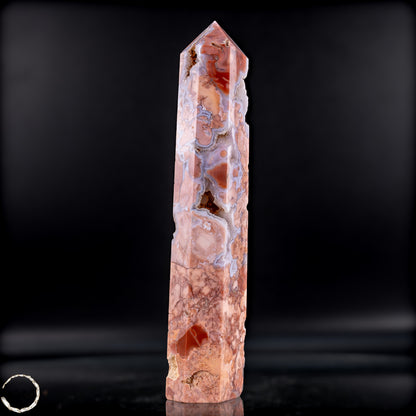 Cotton Candy Achat Obelisk – Sanfte Farben, kraftvolle Eleganz aus Mexiko - 481,38g