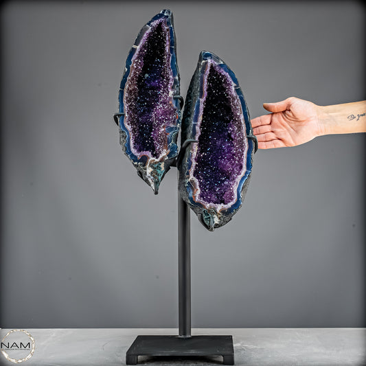 Amethyst Flügel auf Ständer – majestätisches Kristallpaar 13642,22g