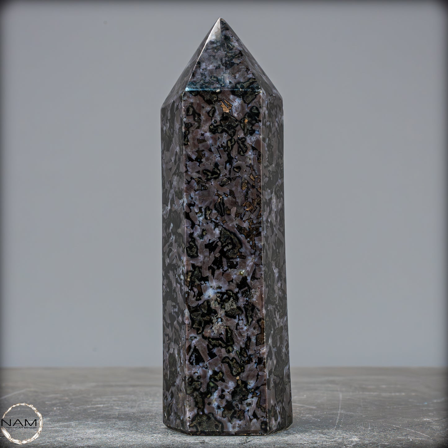 Natürlicher Merlinit (Gabbro) Kristall Obelisk - 674,22g