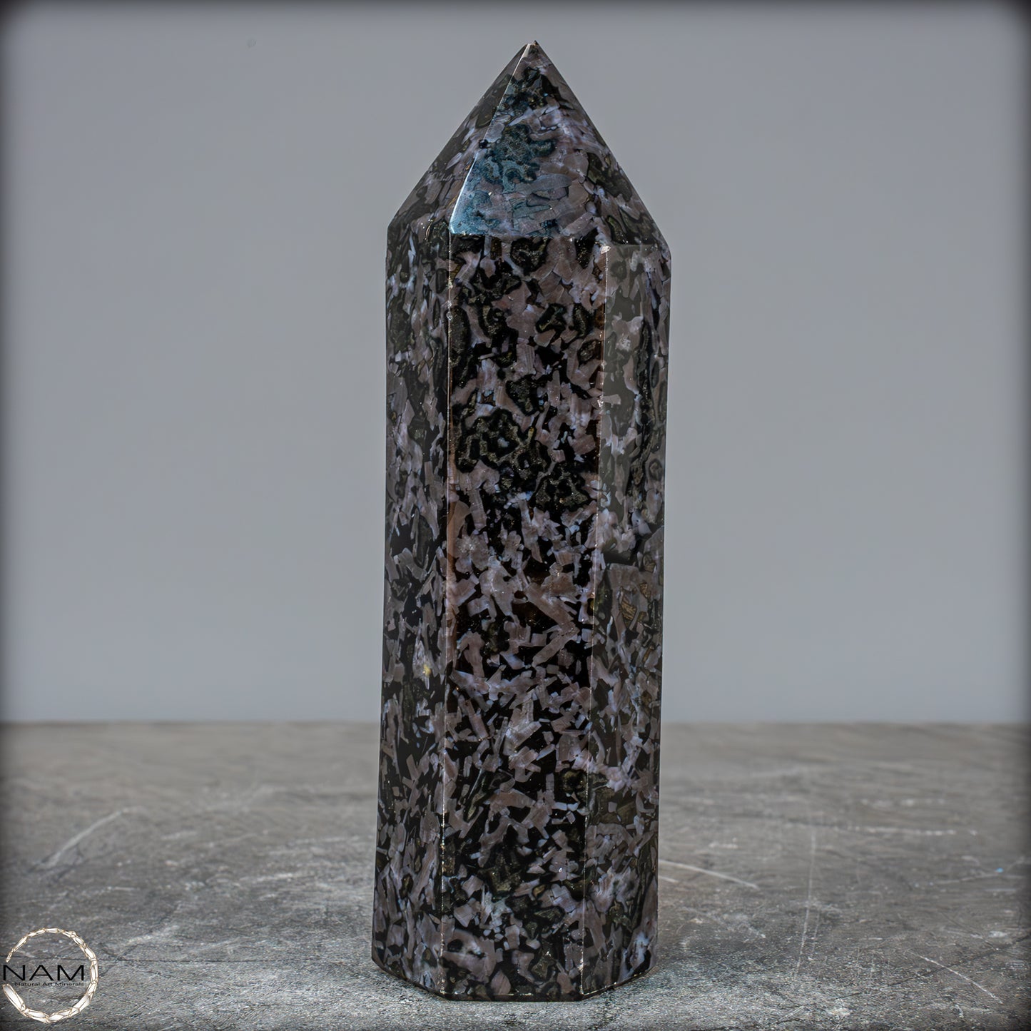 Natürlicher Merlinit (Gabbro) Kristall Obelisk - 674,22g