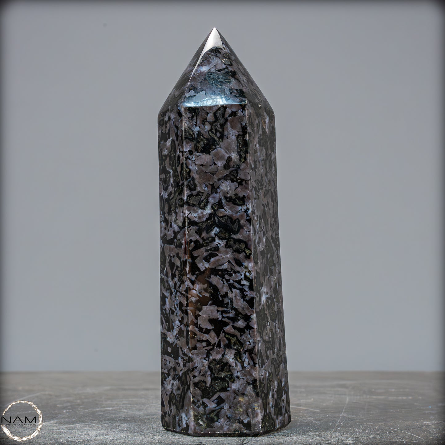 Natürlicher Merlinit (Gabbro) Kristall Obelisk - 674,22g