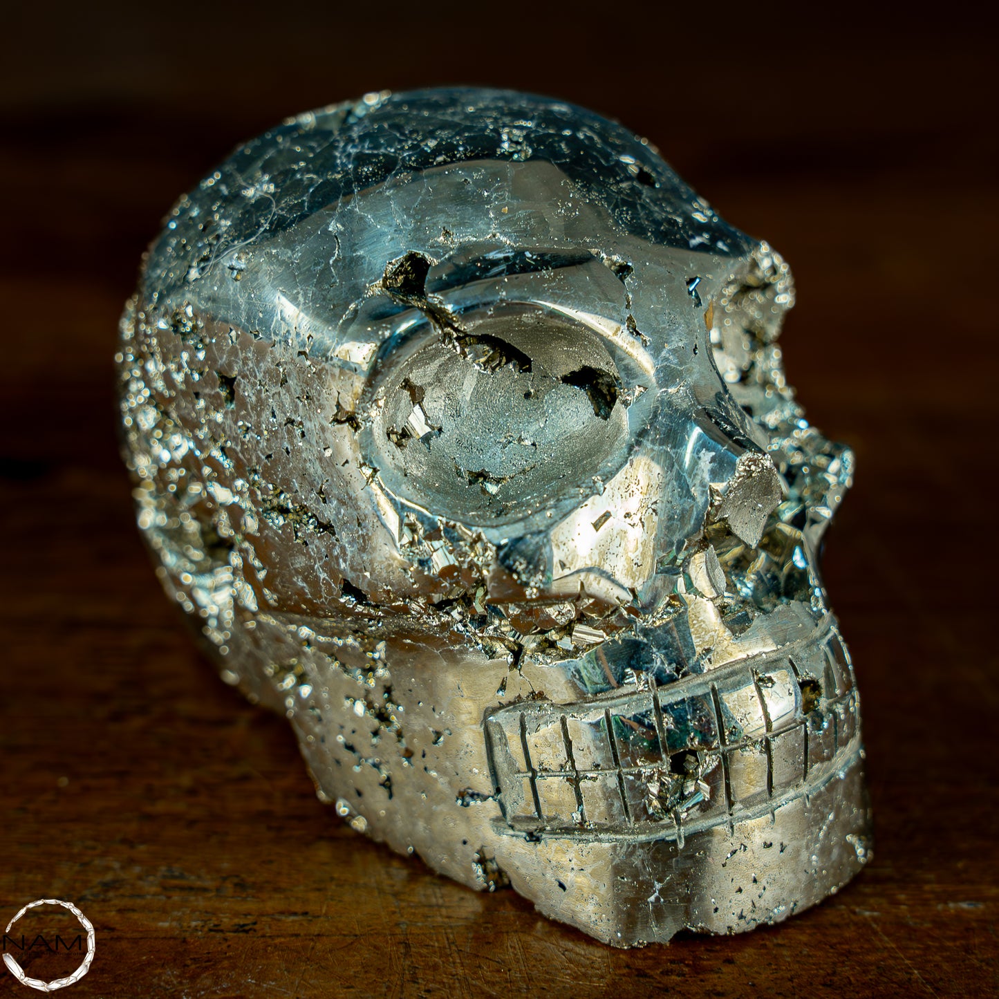 Natürlicher Pyrit Schädel/Totenkopf Skulptur - 480,35g