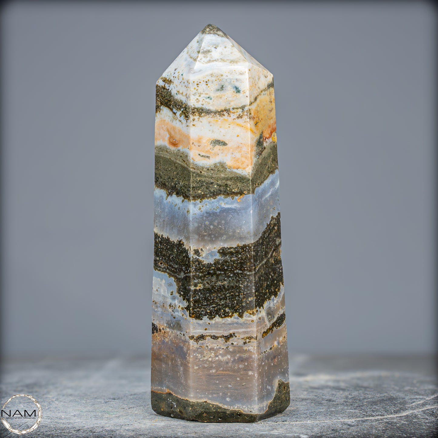 Natürlicher Jaspis-Achat Kristall-Obelisk - 644,17g
