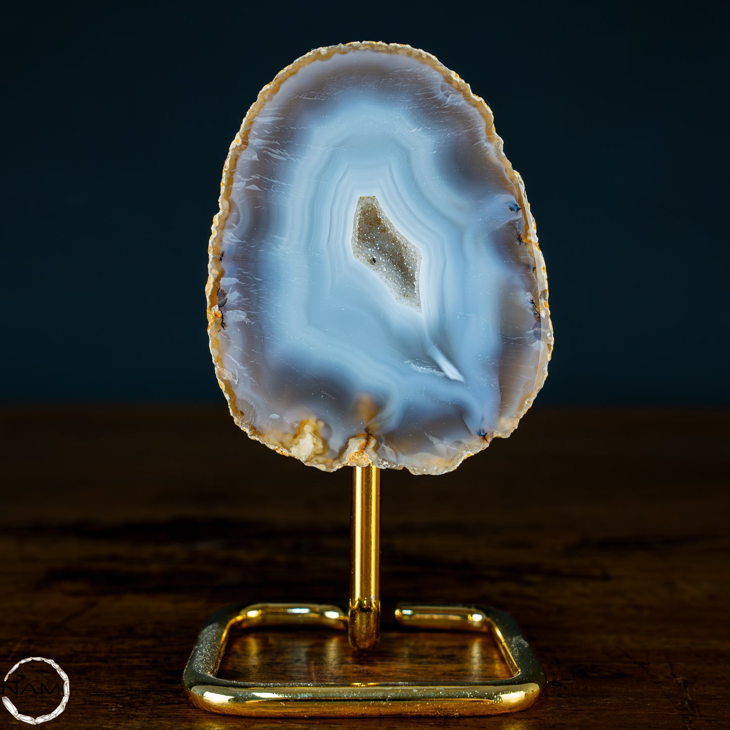 Natürliche Achat Druse mit Chalcedon auf Ständer, Brasilien - 322,29g