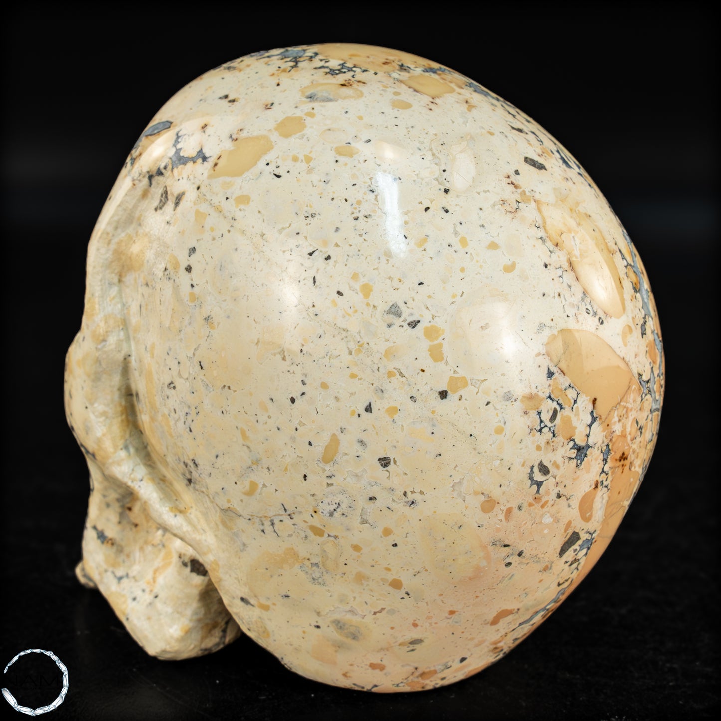 Natürlicher Indonesischer Picture Jasper-Kristall Schädel – 493,17g