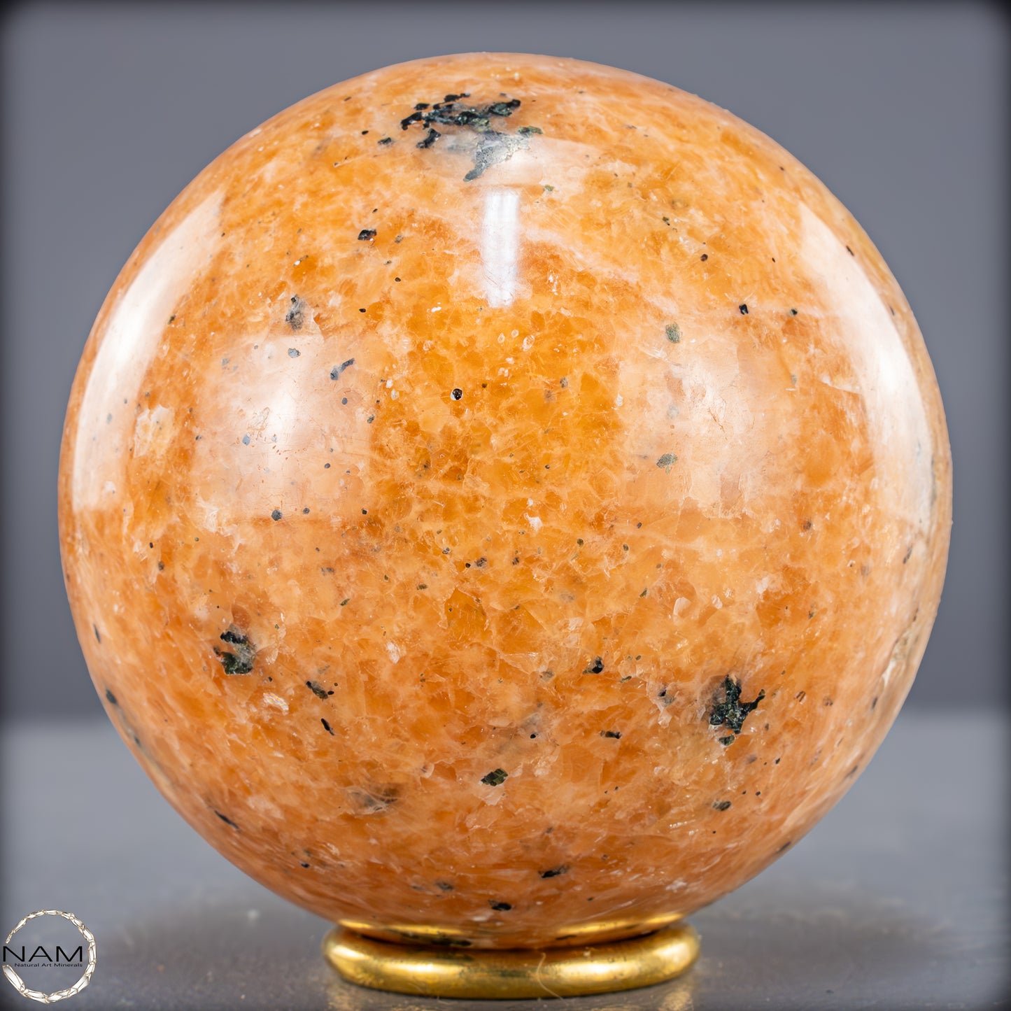 Natürliche Orangencalcit mit Grünem Tourmalin Kristall-Kugel - 1418,31g