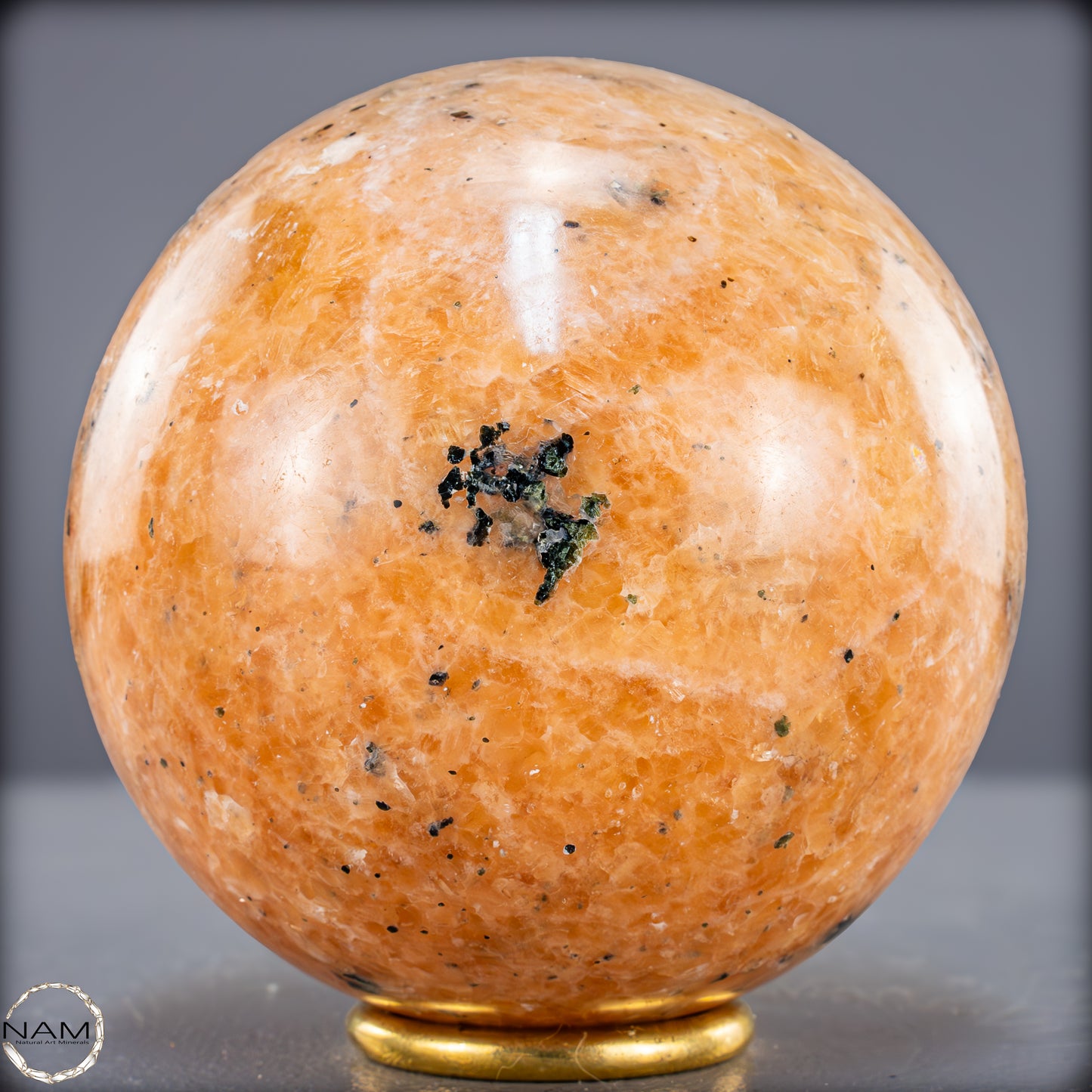 Natürliche Orangencalcit mit Grünem Tourmalin Kristall-Kugel - 1418,31g