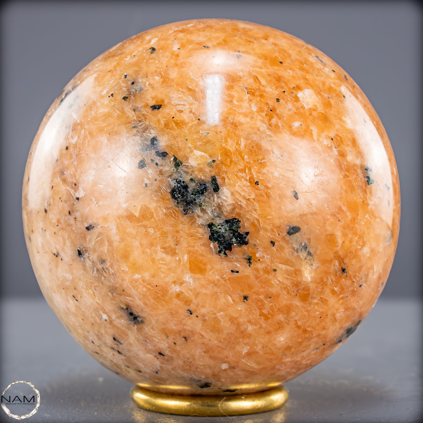 Natürliche Orangencalcit mit Grünem Tourmalin Kristall-Kugel - 1418,31g