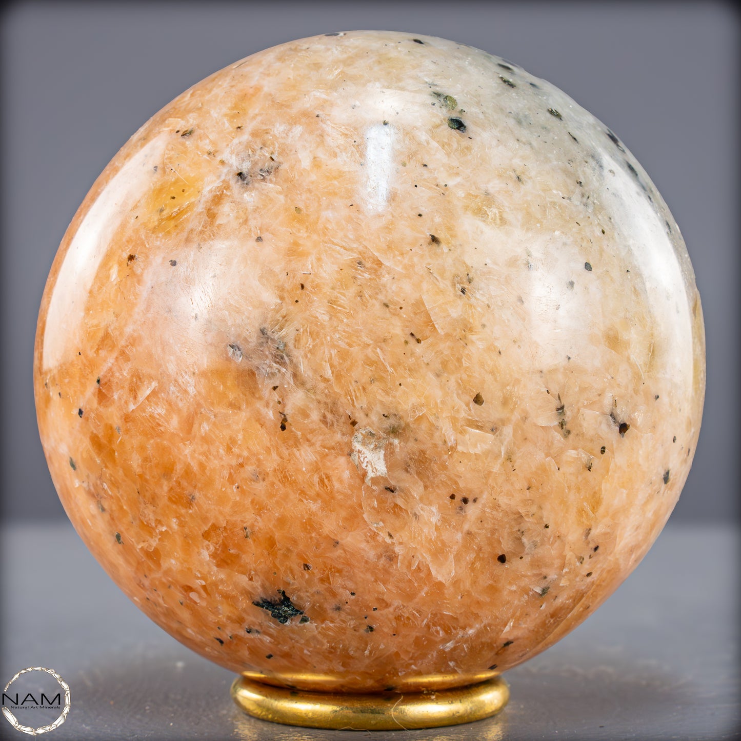 Natürliche Orangencalcit mit Grünem Tourmalin Kristall-Kugel - 1418,31g