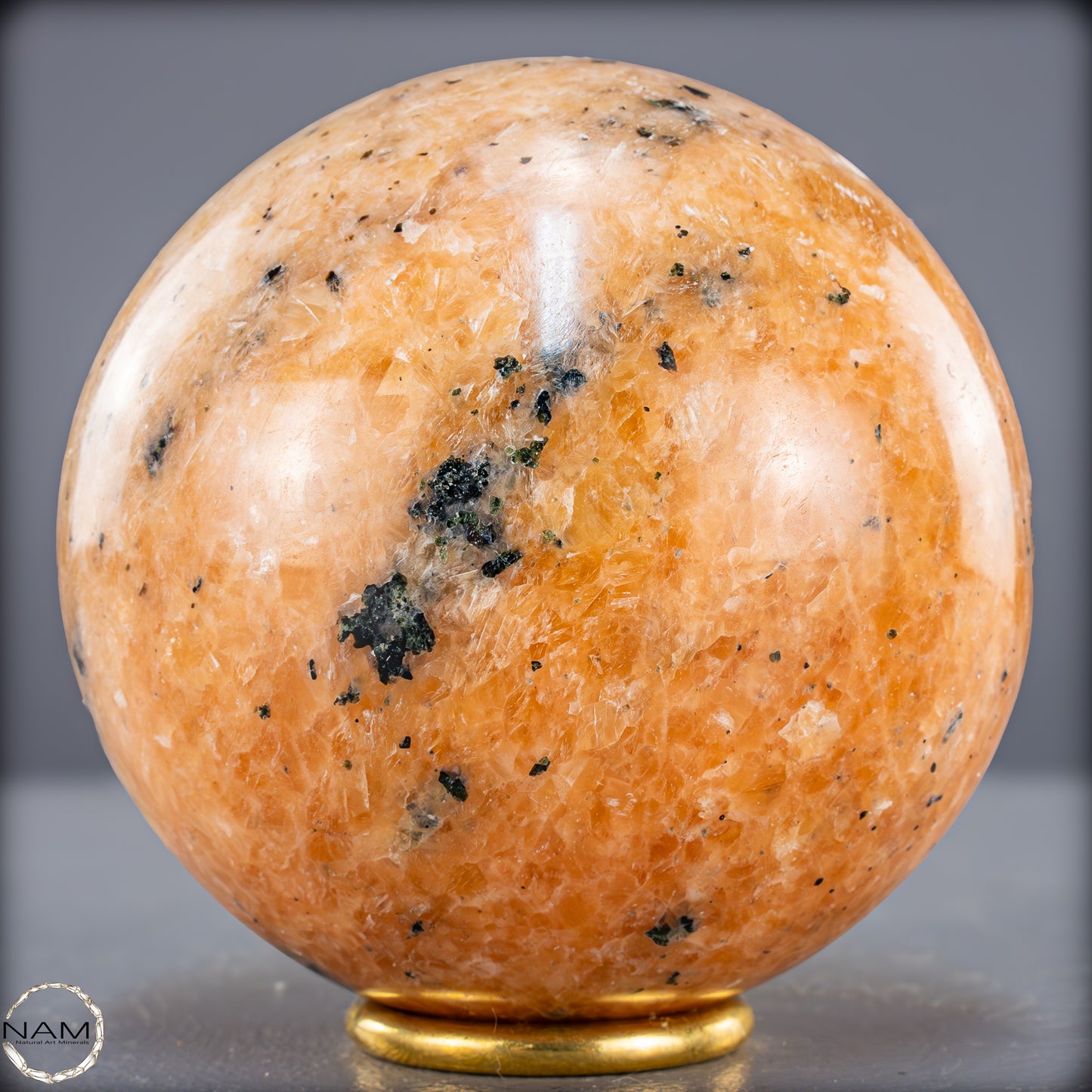 Natürliche Orangencalcit mit Grünem Tourmalin Kristall-Kugel - 1418,31g
