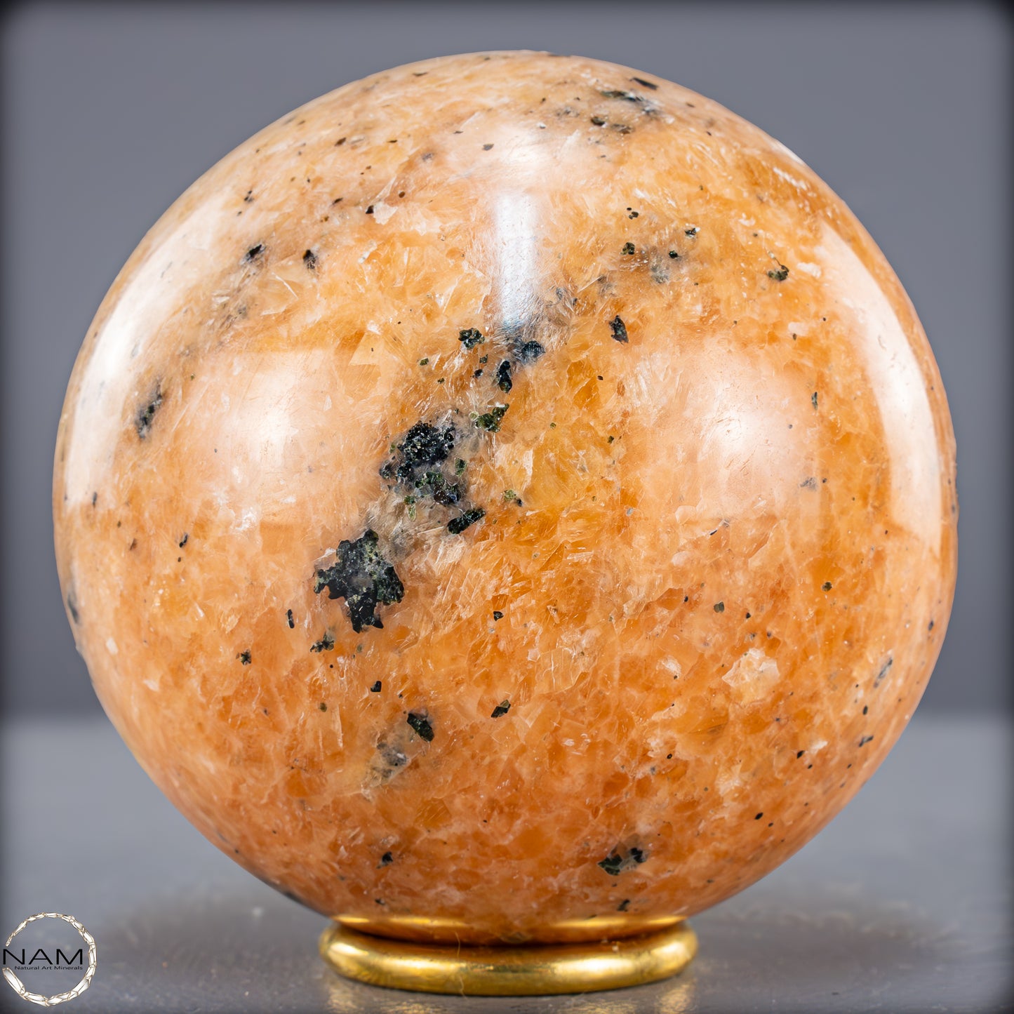 Natürliche Orangencalcit mit Grünem Tourmalin Kristall-Kugel - 1418,31g