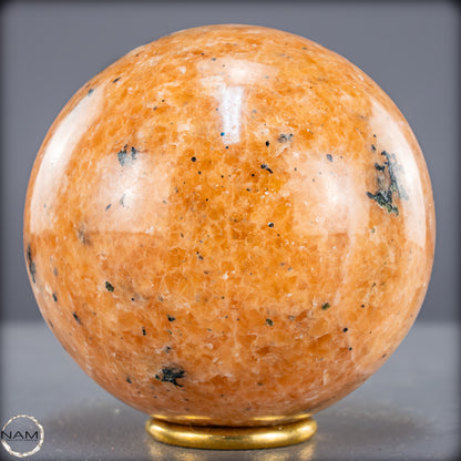 Natürliche Orangencalcit mit Grünem Tourmalin Kristall-Kugel - 1418,31g