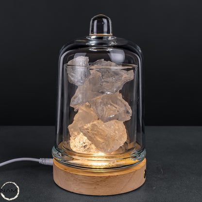 Lemurischer Bergkristall aus Brasilien – Stimmungsvolle Duftlampe mit natürlicher Kristallfüllung und warmem Licht - 1388,11g