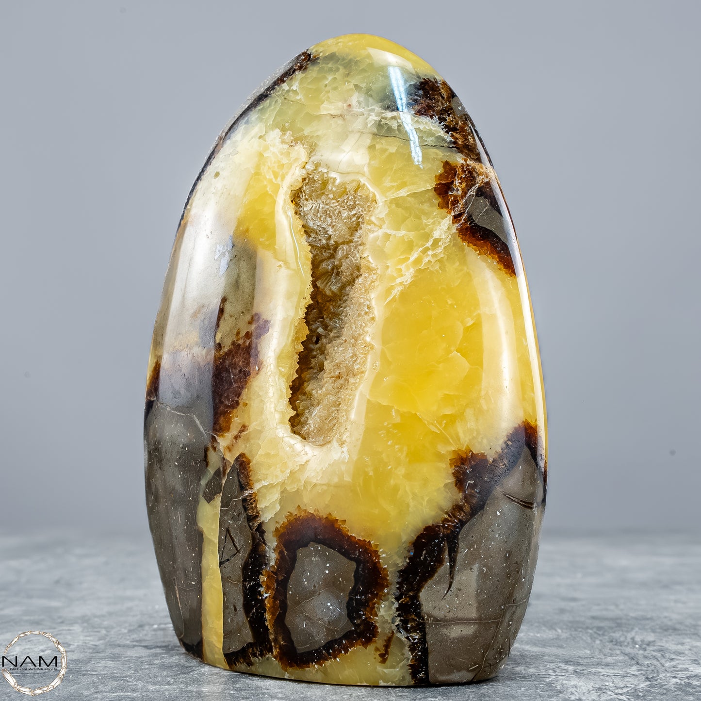 Natürliche Septarien-Kristall Freiform mit Druse - 604,81g