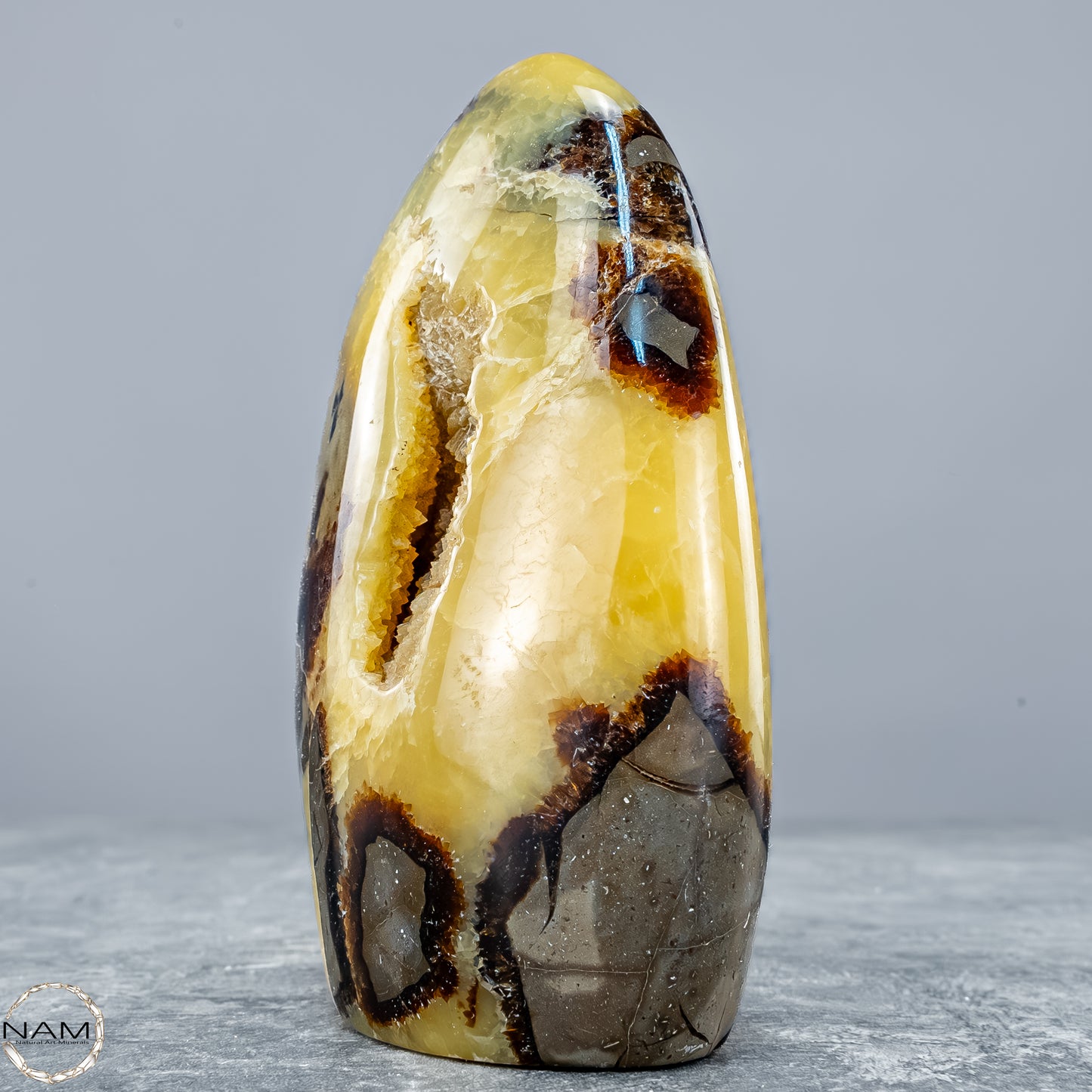 Natürliche Septarien-Kristall Freiform mit Druse - 604,81g