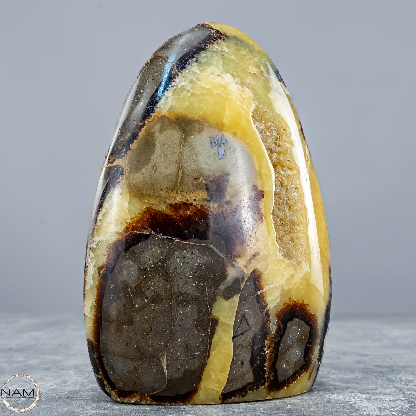 Natürliche Septarien-Kristall Freiform mit Druse - 604,81g