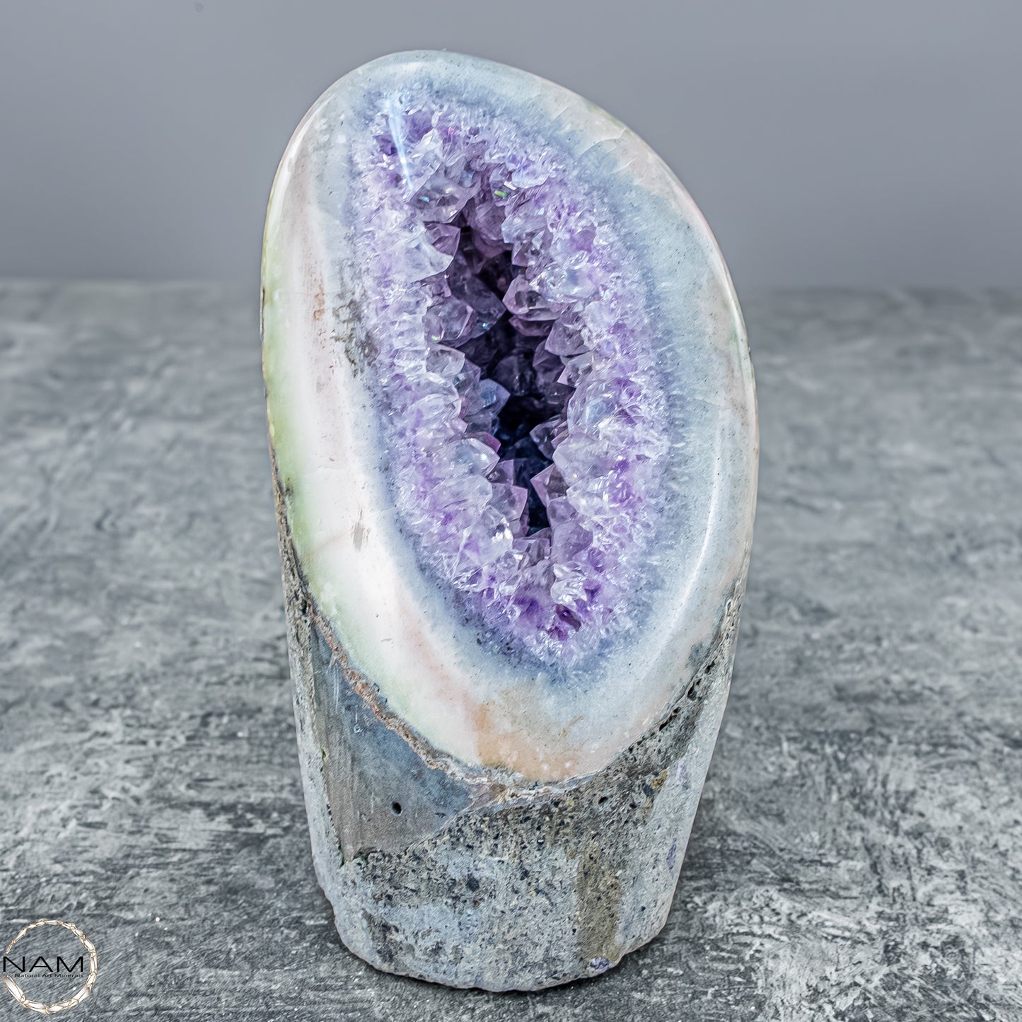 Natürliche Achat-Druse mit Amethyst – 509,35g