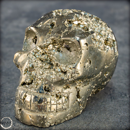 Natürlicher Pyrit Schädel/Totenkopf Skulptur - 396,42g