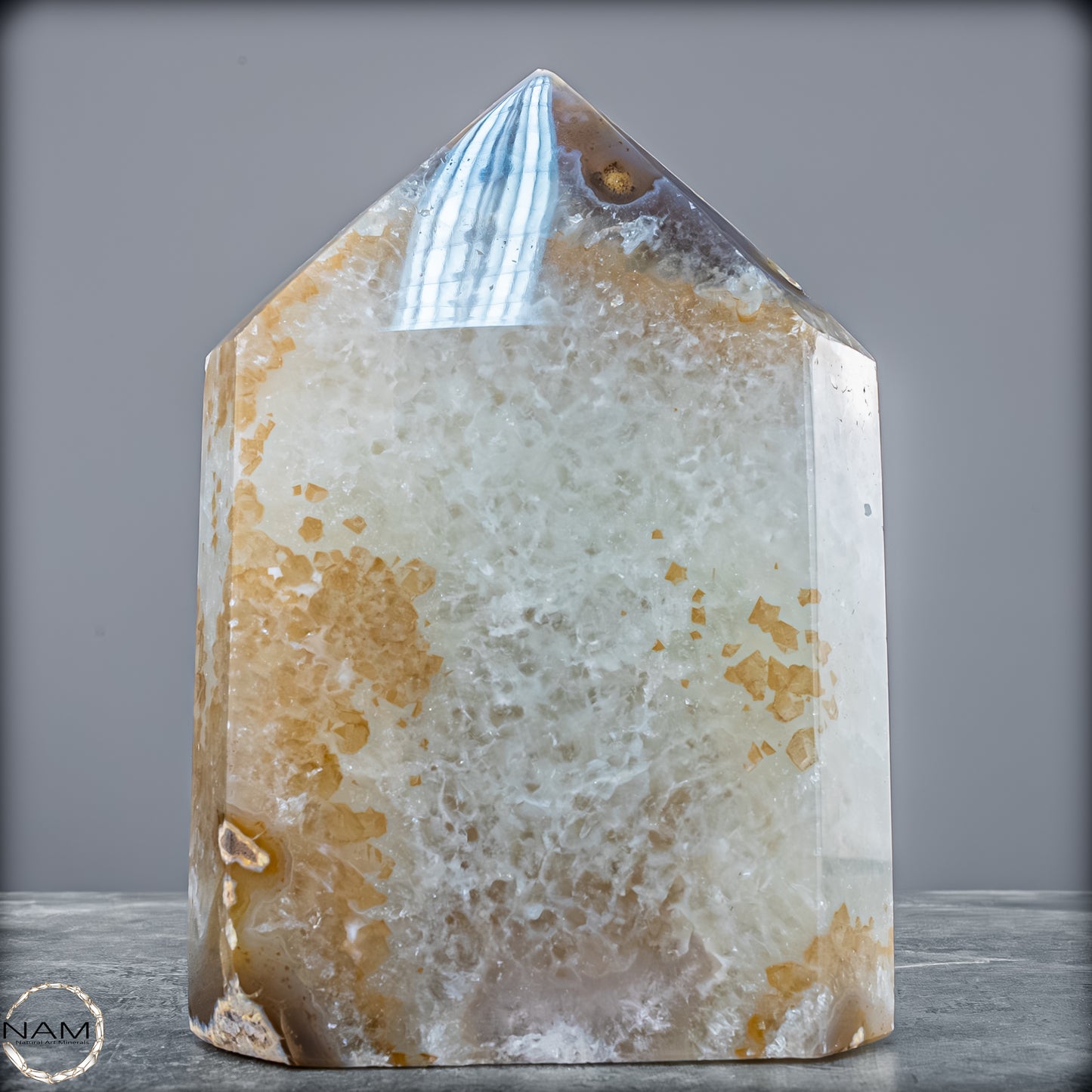 Natürlicher Achat Chalcedony Obelisk Kristall mit Druse aus Brasilien – Meisterwerk der Natur in höchster Qualität - 1639,21g