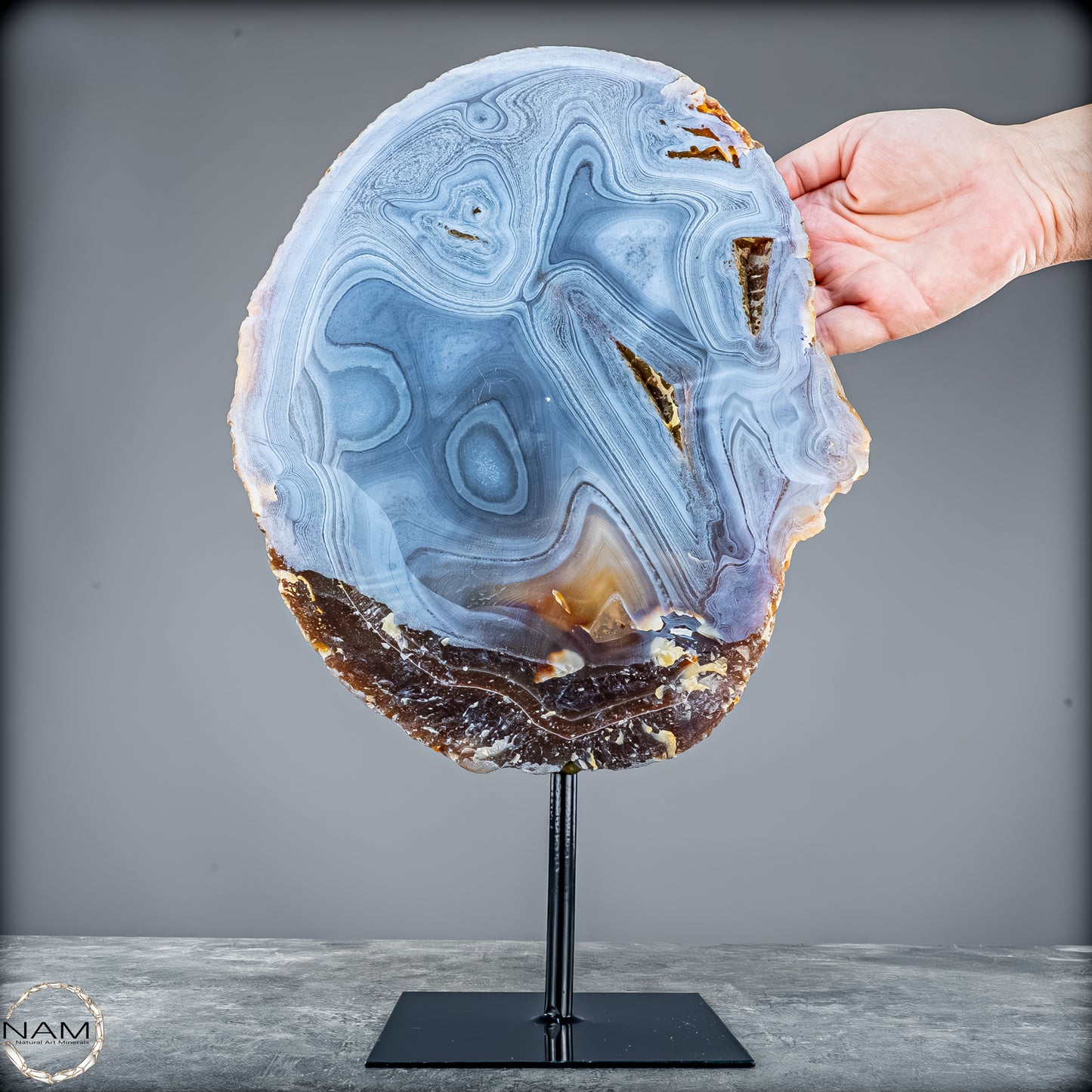 Achat Scheibe mit Druse – Natürliches Farbenspiel auf Ständer aus Brasilien - 4995,61g