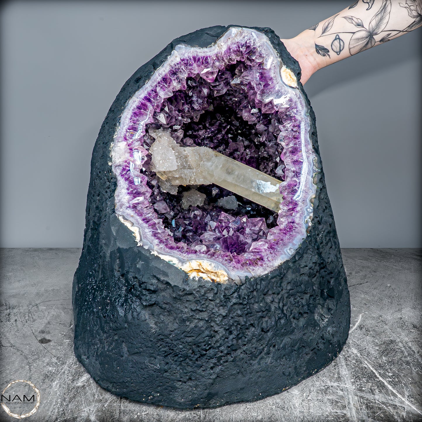 Natürlicher Amethyst, perfekter Calcit-Stalaktit-Kristalldruse - 41228,13g
