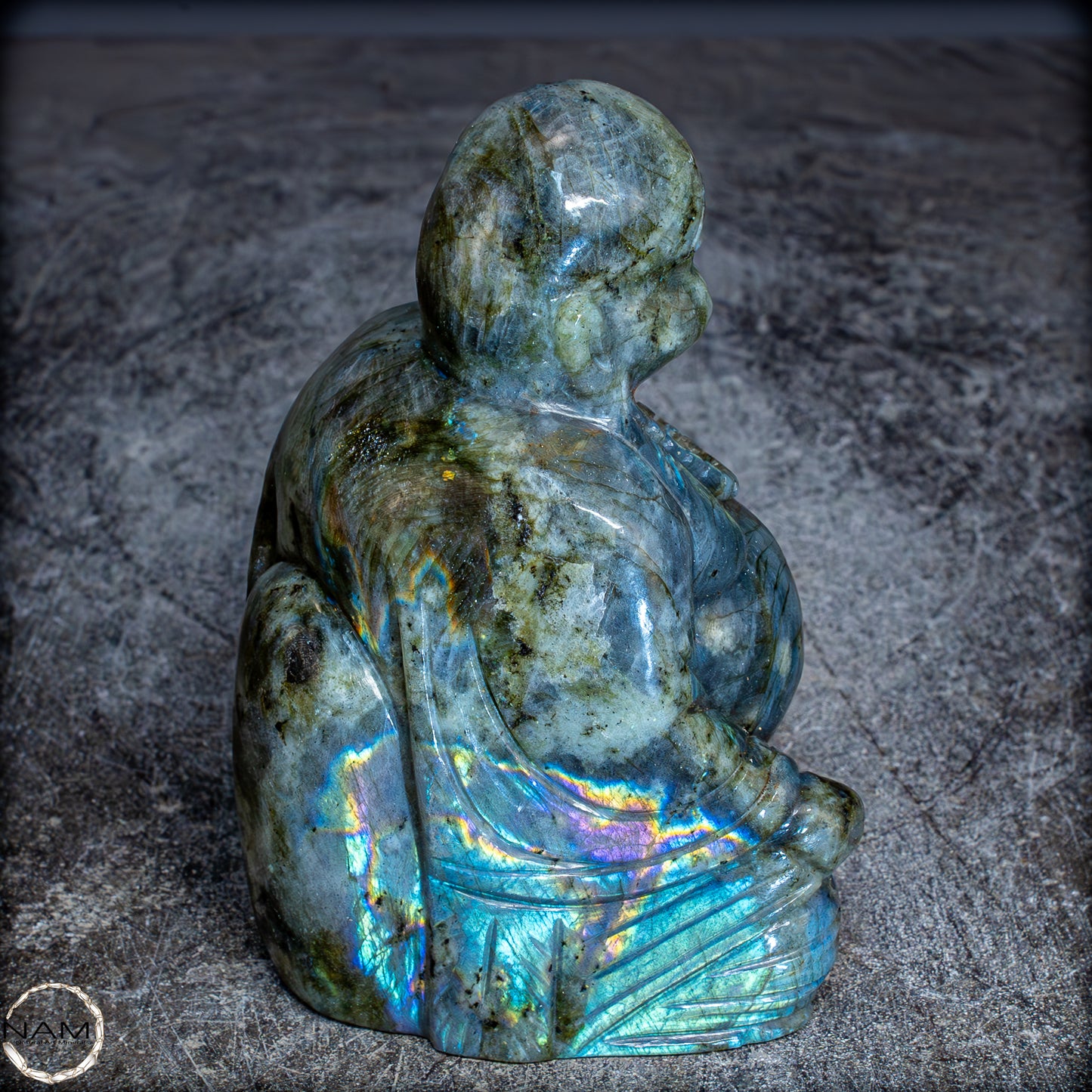 Natürliche Labradorit Kristall Buddha Skulptur - 938,47g