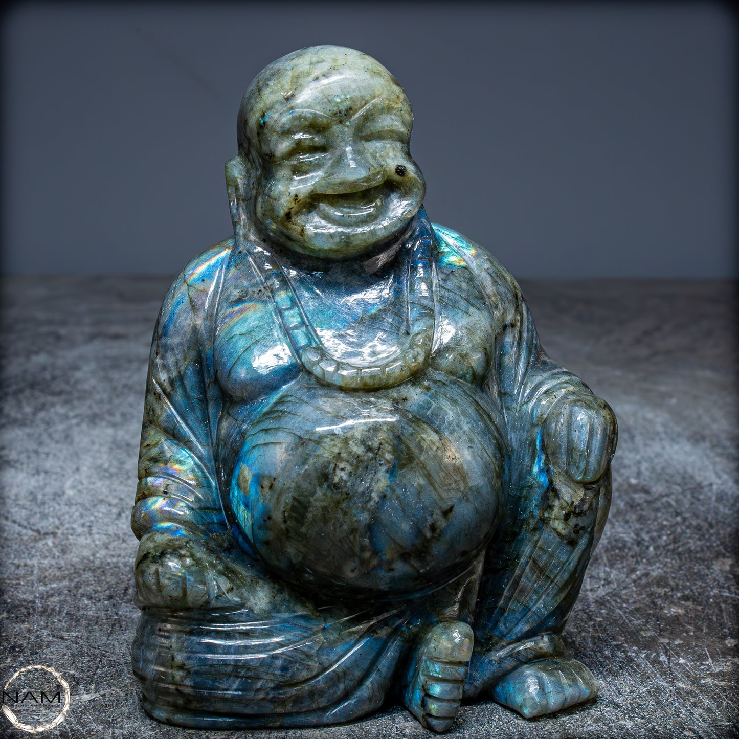 Natürliche Labradorit Kristall Buddha Skulptur - 938,47g