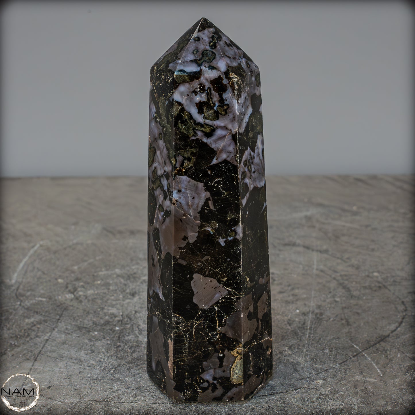 Natürlicher Merlinit (Gabbro) Kristall Obelisk - 670,06g