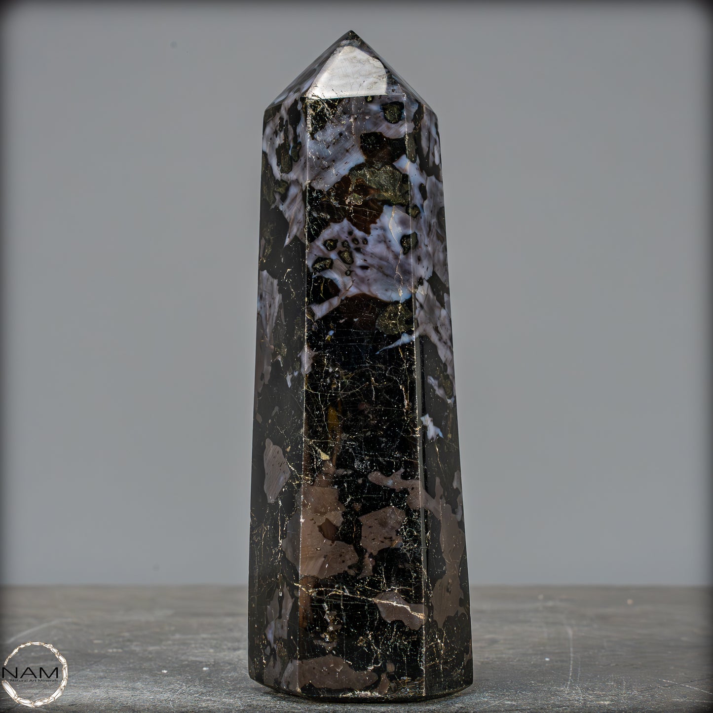 Natürlicher Merlinit (Gabbro) Kristall Obelisk - 670,06g