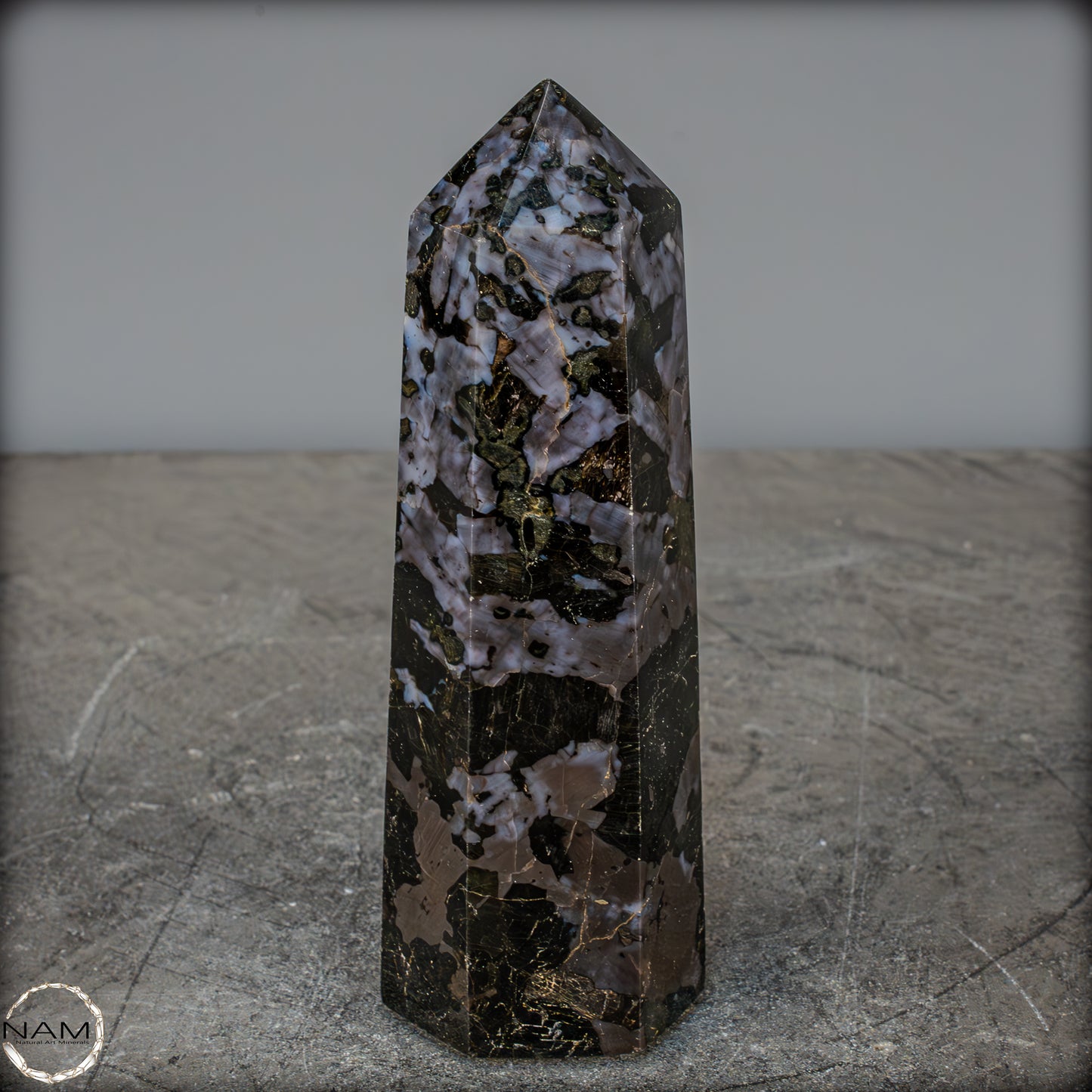 Natürlicher Merlinit (Gabbro) Kristall Obelisk - 670,06g