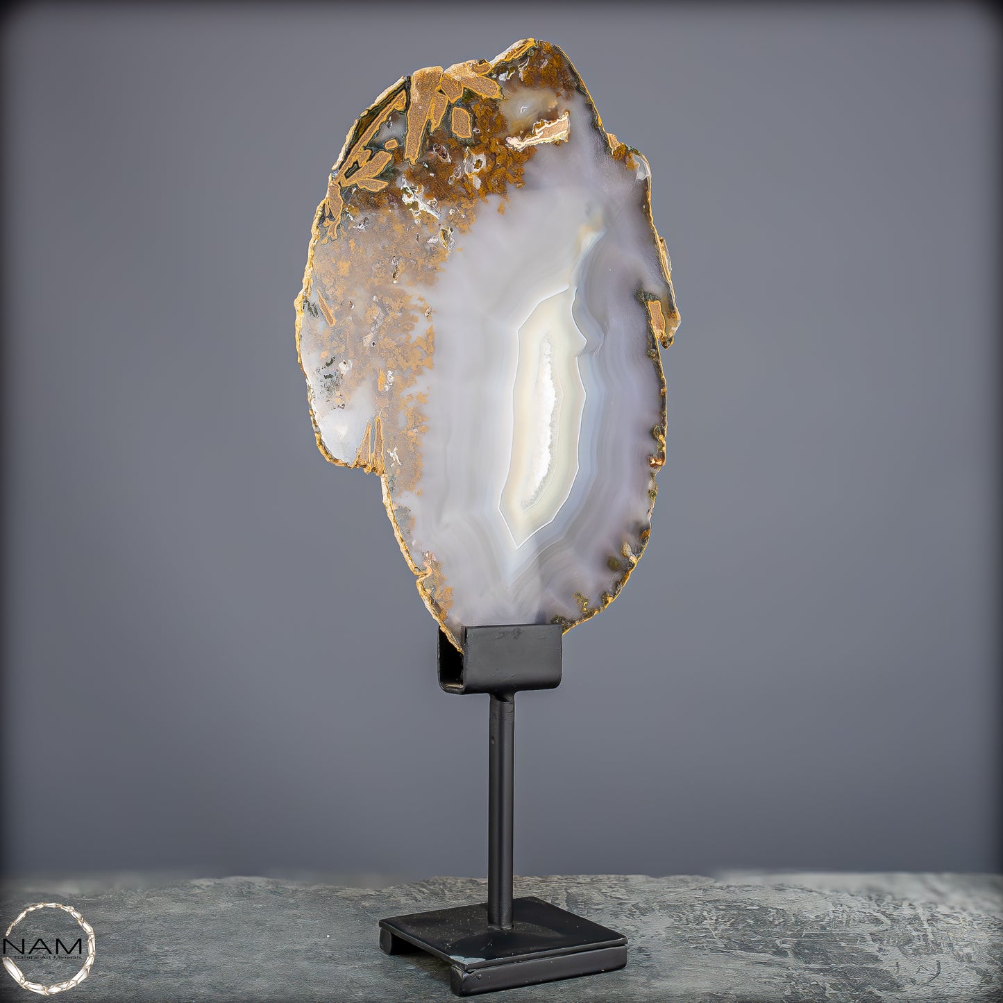 Achat Scheibe  – Natürliches Farbenspiel auf Ständer aus Brasilien - 711,07g